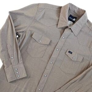 Wrangler Western Pearl Snap Cowboy Cut Shirt Size L Long Sleeve Beige Rodeo